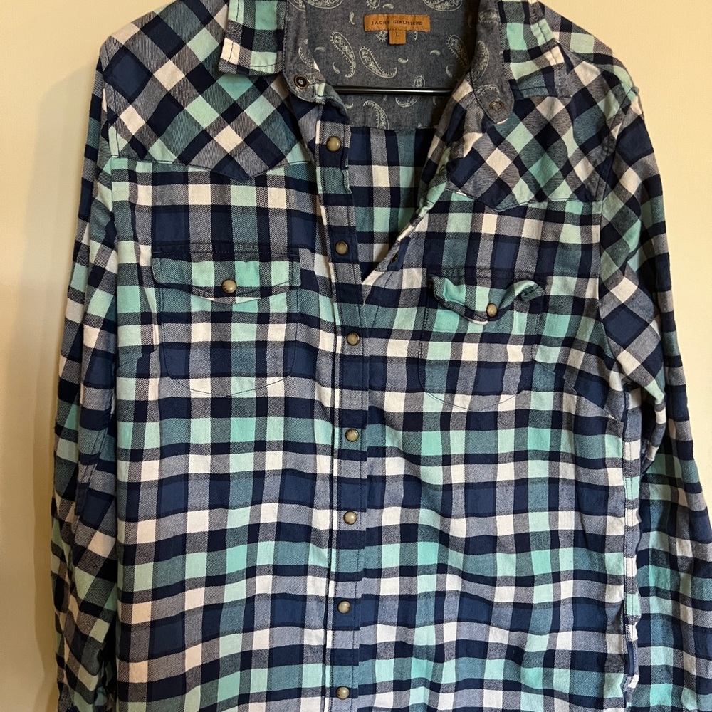 Jachs Blue and Green Casual Button Down Shirt